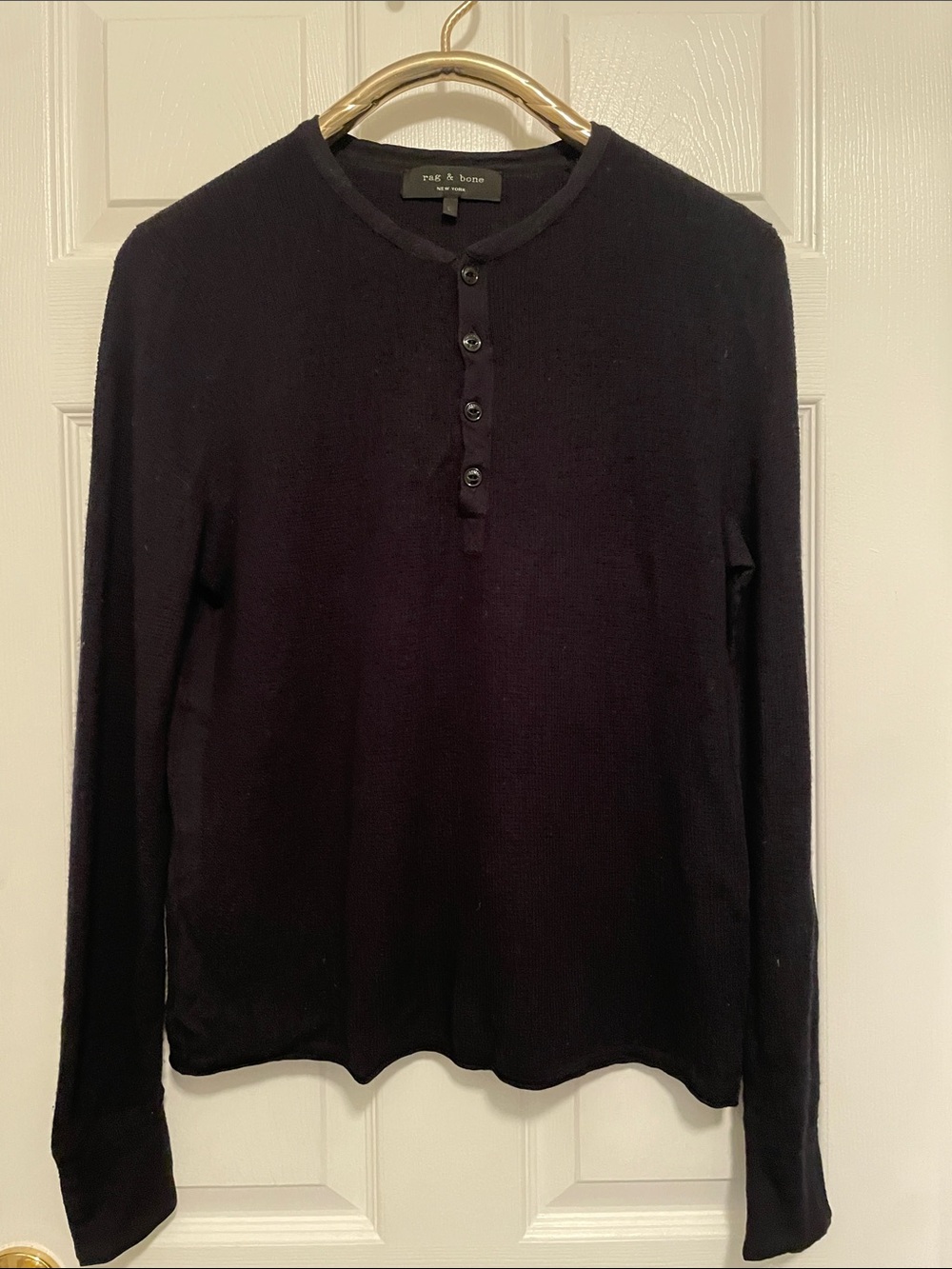 rag & bone Black Long-Sleeve Henley Crewneck Sweater